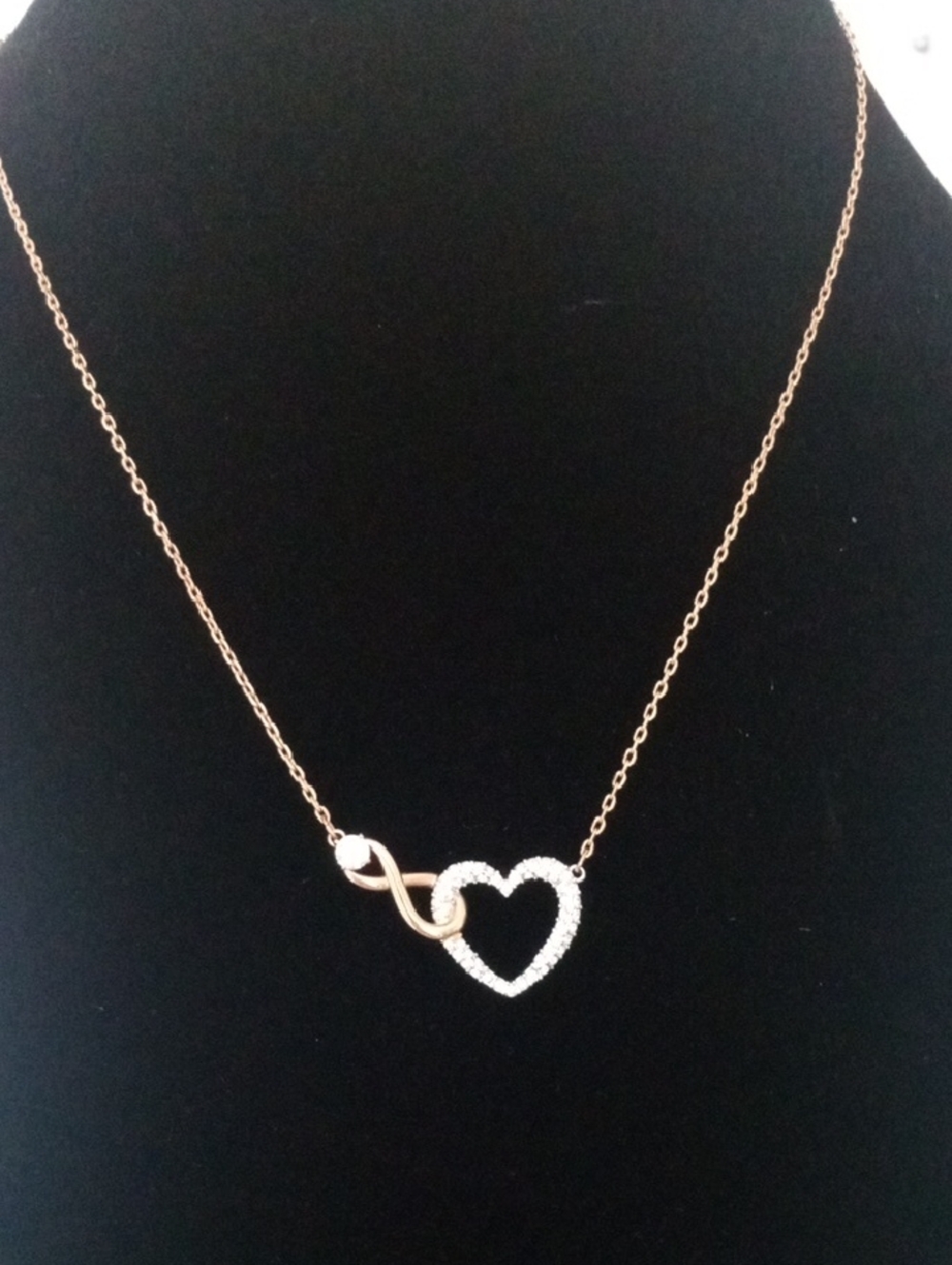 Swarovski Heart & Infinity Necklace in Rose Gold & Silver with Clear Crystals 🤍